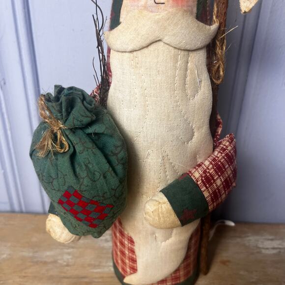 Vintage Folk Art Santa Christmas Decoration Primitive Rustic Fabric Holiday 11” - Picture 15 of 16